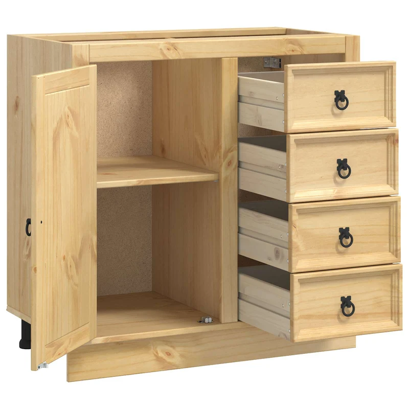 Armoire moderne rectangulaire avec 4 tiroirs et étagère 80 x 46 x 81 cm en pin massif miel 02_0058894