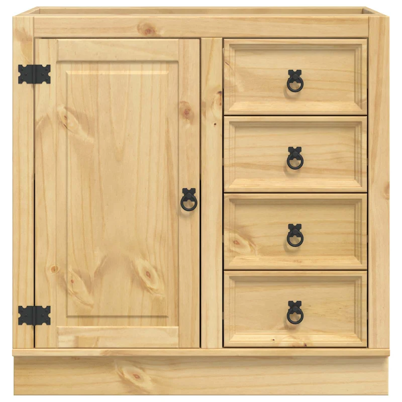 Armoire moderne rectangulaire avec 4 tiroirs et étagère 80 x 46 x 81 cm en pin massif miel 02_0058894