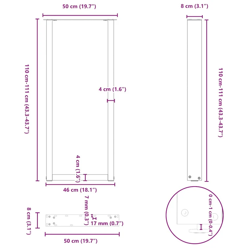 Lot de 2 pieds de table de bar en forme de U 50 x 110 cm solides esthétiques modernes en acier naturel 02_0057487