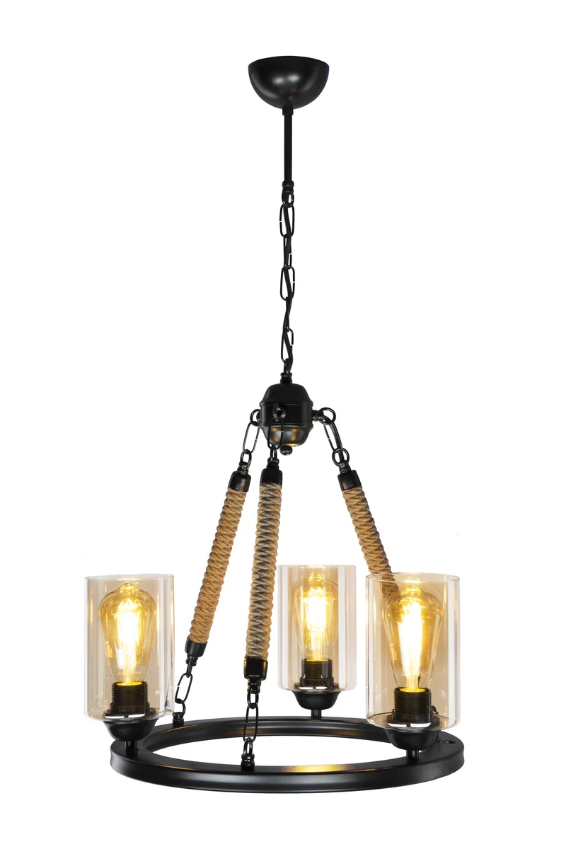 Lampada da soffitto stile retrò nera con dettagli in corda - Lotus ASZ0954