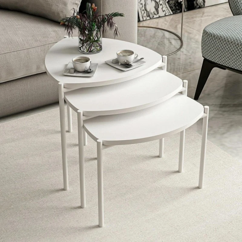 Tris tavolini da salotto moderni colore bianco - Lenny