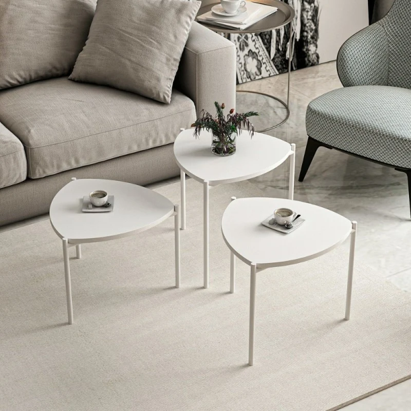 Tris tavolini da salotto moderni colore bianco - Lenny