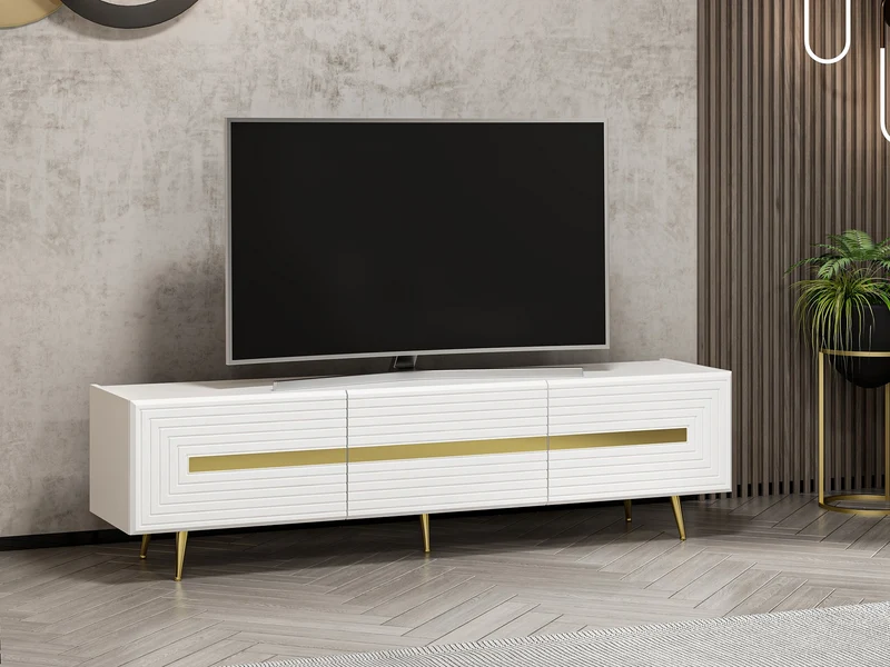 Mobile porta TV con ante colore bianco e particolari oro 180 cm - Jose