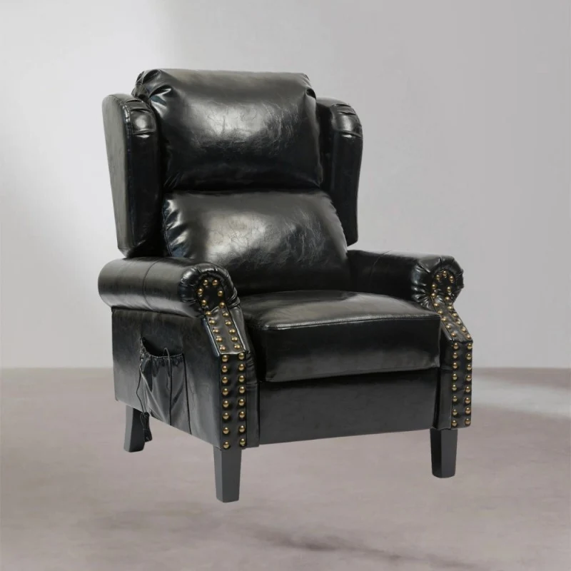 Poltrona con massaggio e schienale riscaldabile ecopelle nero - Wing