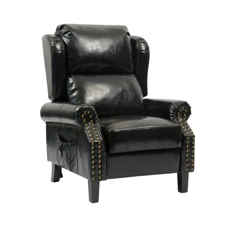 Poltrona con massaggio e schienale riscaldabile ecopelle nero - Wing