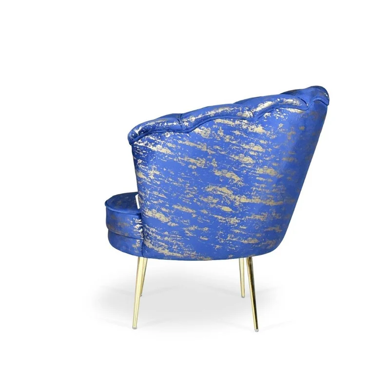 Poltrona a conchiglia rivestita in velluto blu e fantasia oro - Orel