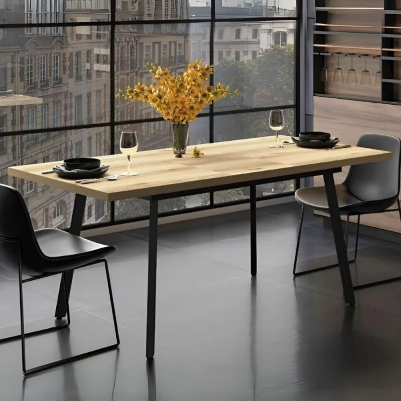 Tavolo allungabile colore rovere e gambe in metallo nero 138x85 cm - Lini