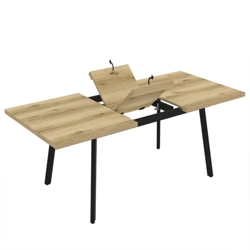Tavolo allungabile colore rovere e gambe in metallo nero 138x85 cm - Lini