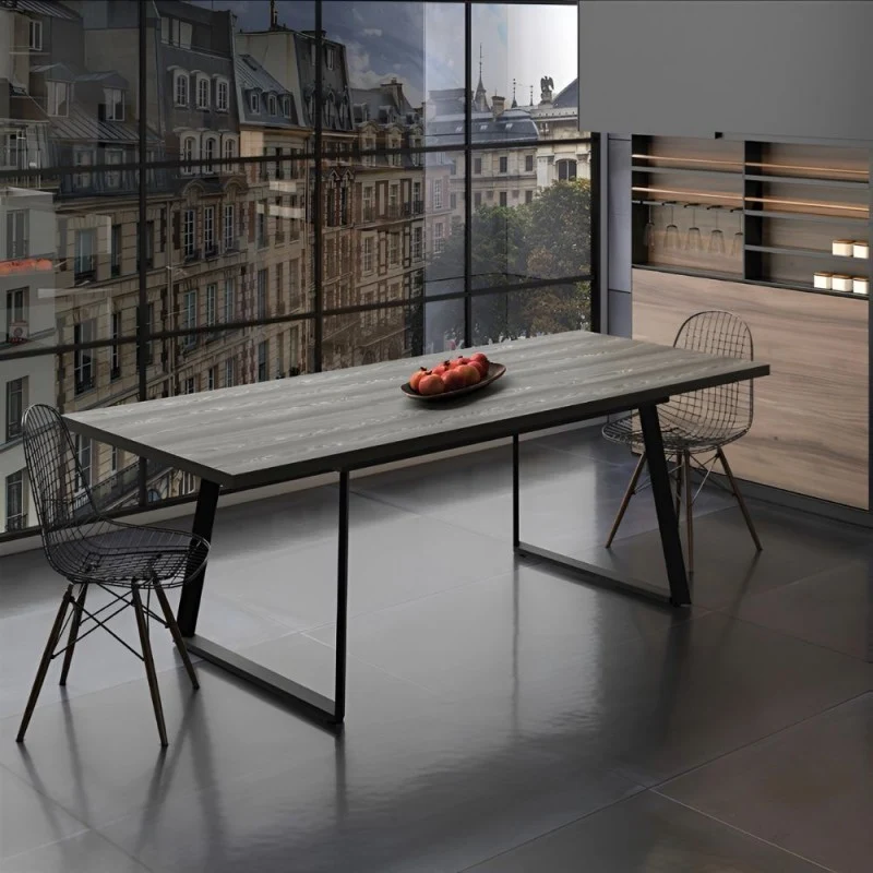 Tavolo allungabile colore larice grigio e gambe in metallo nero 170x90 cm - Lavinya