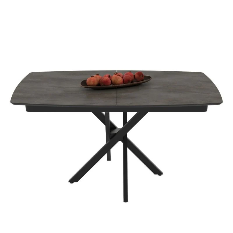 Tavolo allungabile piano effetto marmo ardesia opaco e gambe metallo nero 145x90 cm - Filis