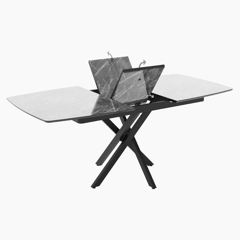 Tavolo allungabile piano effetto marmo ardesia opaco e gambe metallo nero 145x90 cm - Filis