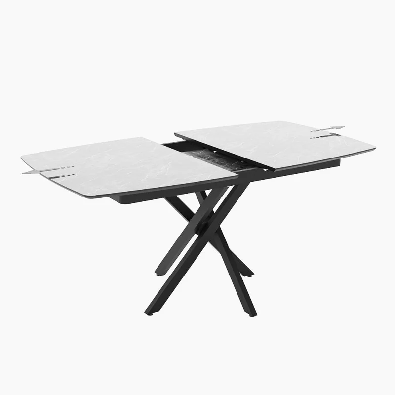 Tavolo allungabile piano effetto marmo ardesia opaco e gambe metallo nero 145x90 cm - Filis