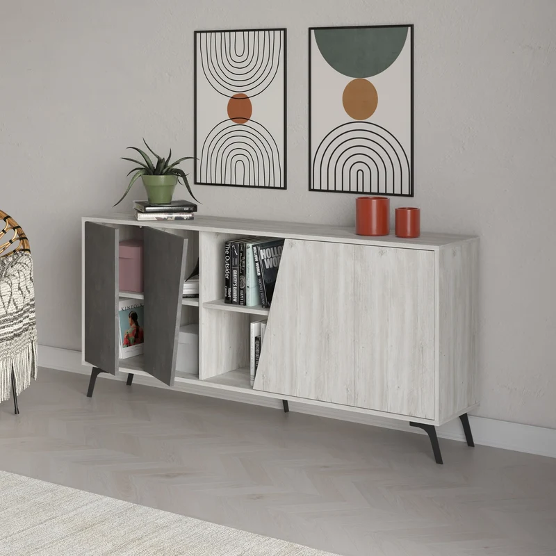 Madia con ante colore rovere e antracite 180 cm - Fiona