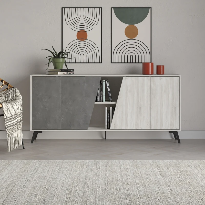 Madia con ante colore bianco vintage e cemento 180 cm - Fiona