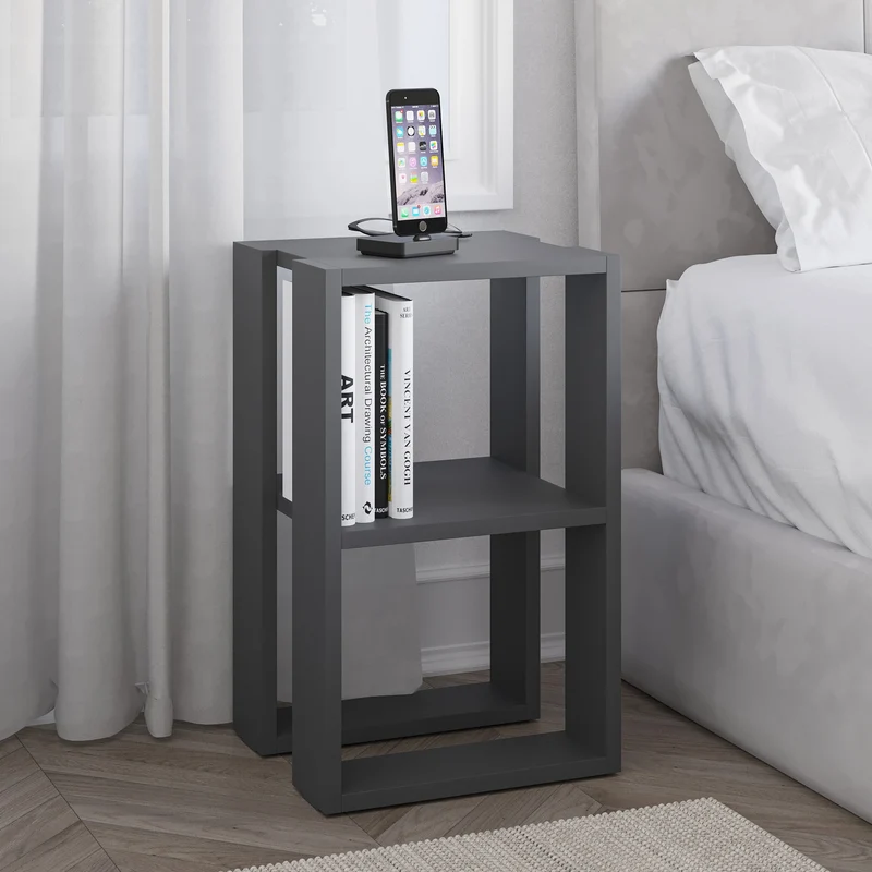 Comodino con due ripiani colore antracite 34x55H cm - Lonie