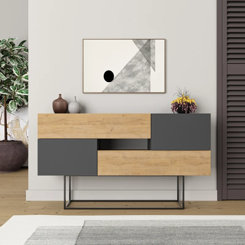Madia con ante e cassetti color rovere e antracite 145 cm - Eros