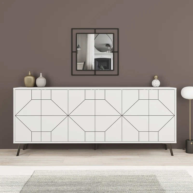 Madia con ante e disegno geometrico 184 cm colore bianco - Dune