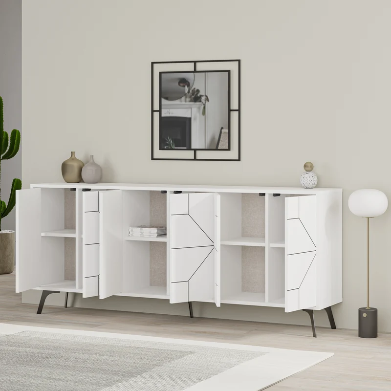 Madia con ante e disegno geometrico 184 cm colore bianco - Dune