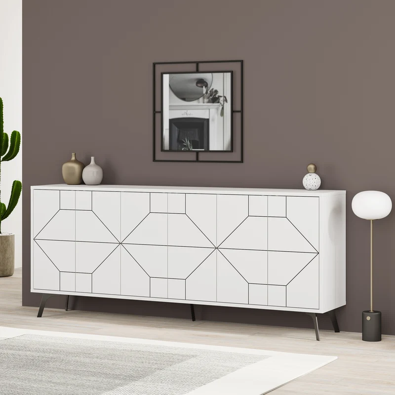 Madia con ante e disegno geometrico 184 cm colore bianco - Dune