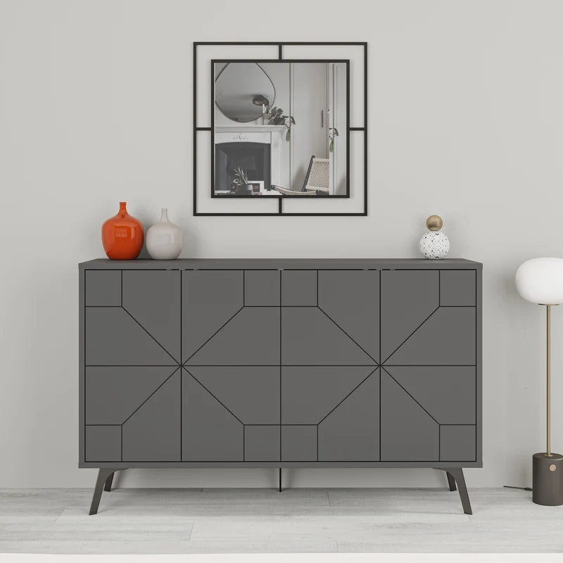 Madia con disegno geometrico e 4 ante 123 cm color antracite - Dune