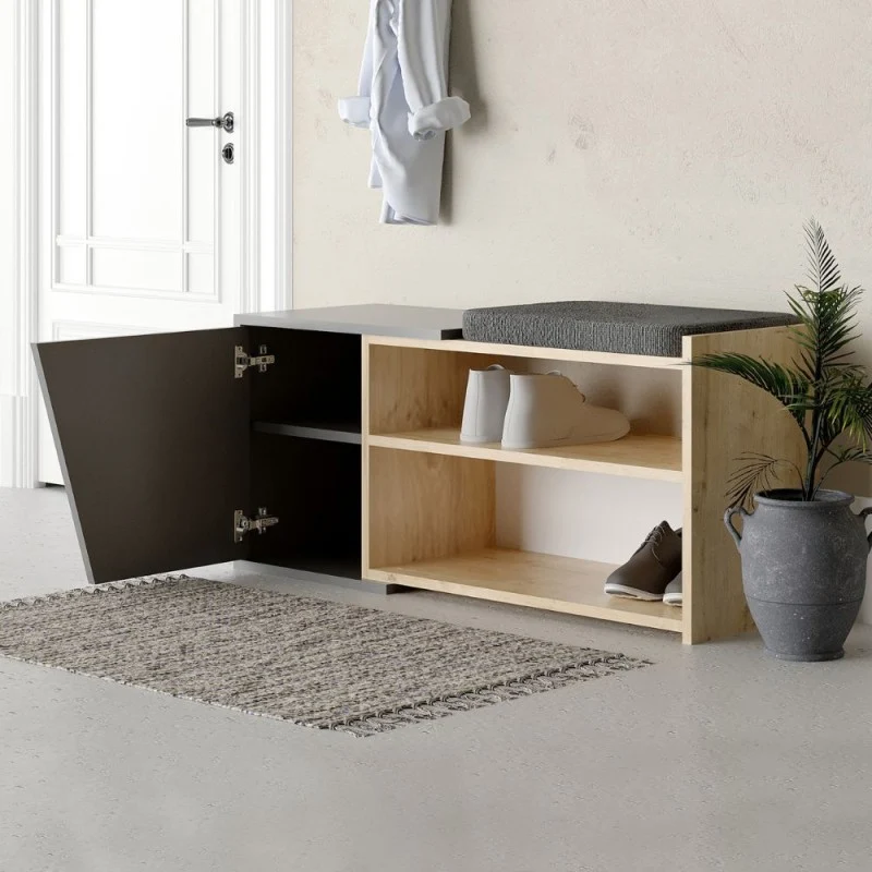 Scarpiera panca color rovere e antracite 104 cm - Fiona