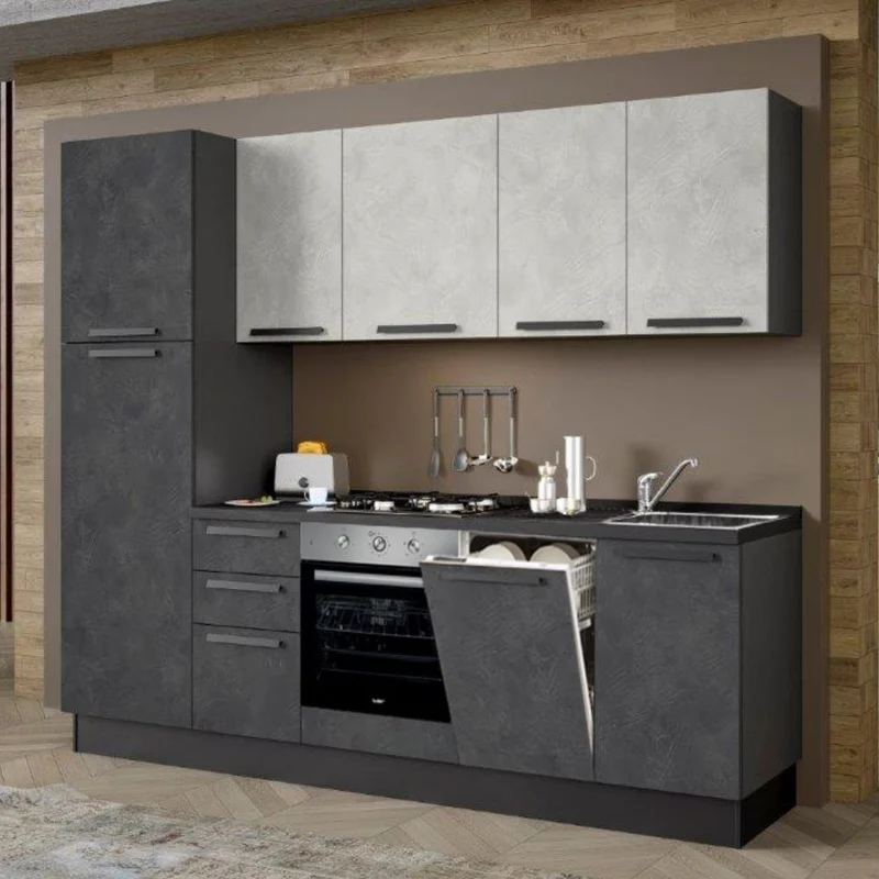 Cucina moderna con elettrodomestici inclusi 255 cm iron e spatolato - Licola