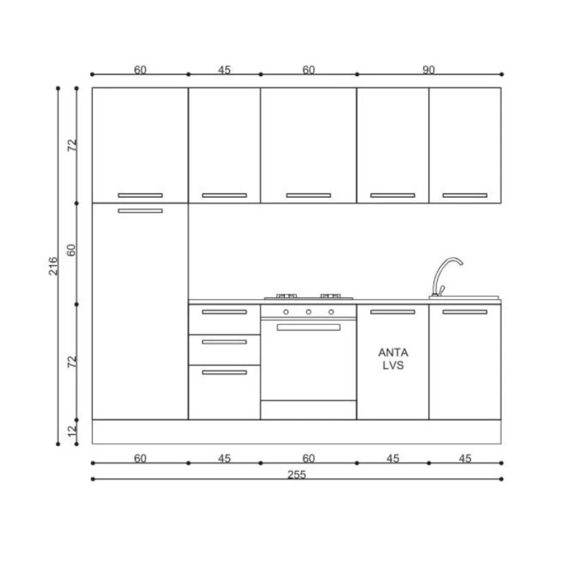 Cucina moderna con elettrodomestici inclusi 255 cm noce chiaro e spatolato - Licola