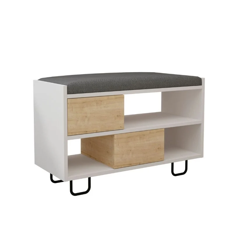 Panca scarpiera con cuscino colore bianco e rovere - Troy