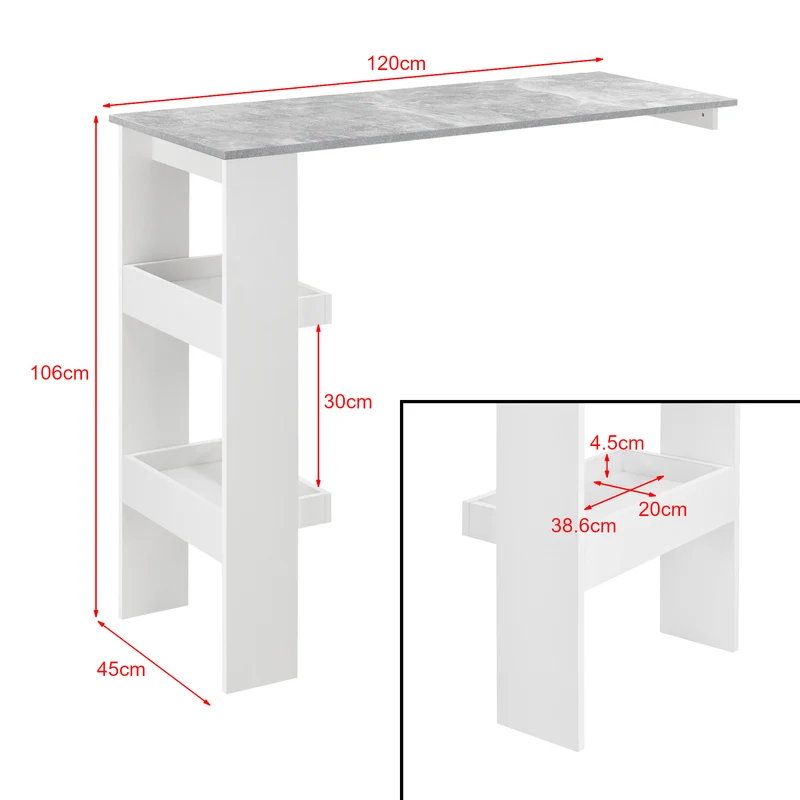 Table de bar stylée avec compartiments de rangement table bistrot 120 cm blanc et gris 03_0006218