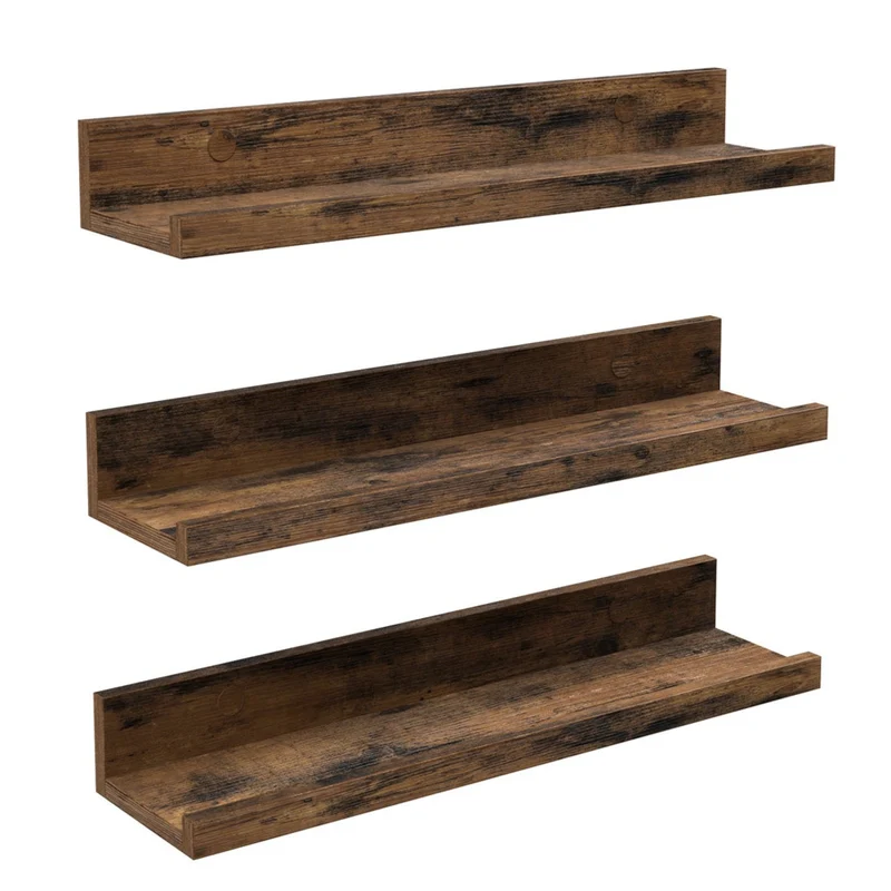 Étagères murales lot de 3 étagères suspendues tablettes flottantes longueur 38 cm avec bords hauts pour cadres photos décoration épices pour cuisine salon marron rustique 12_0005833