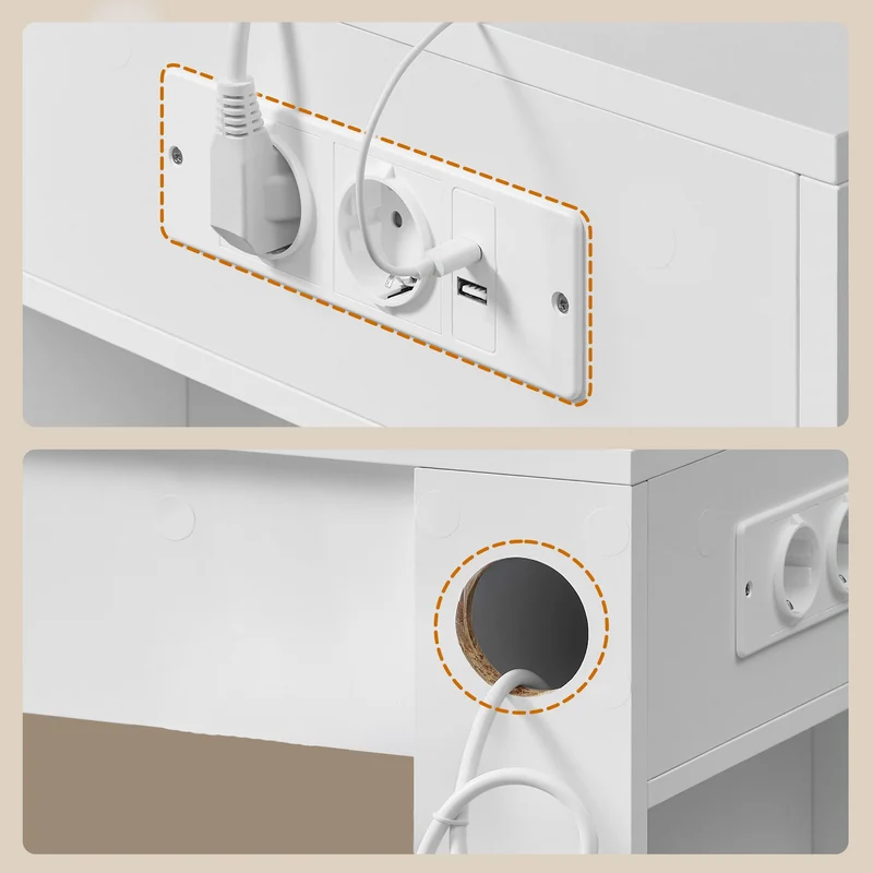 Coiffeuse moderne avec miroir et 5 tiroirs 40 x 125 x 140 cm ambiance cosy finition mate en aggloméré blanc 12_0013145