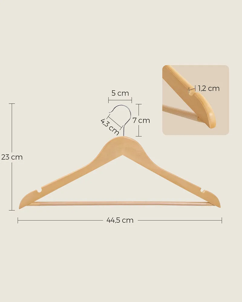 Lot de 10 cintres en bois d'érable avec barre antiglisse 44,5 x 1,2 cm pour rangement pratique et design naturel 12_0008323
