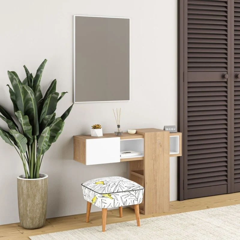 Mobile da Ingresso con specchio colore rovere e bianco - Efes