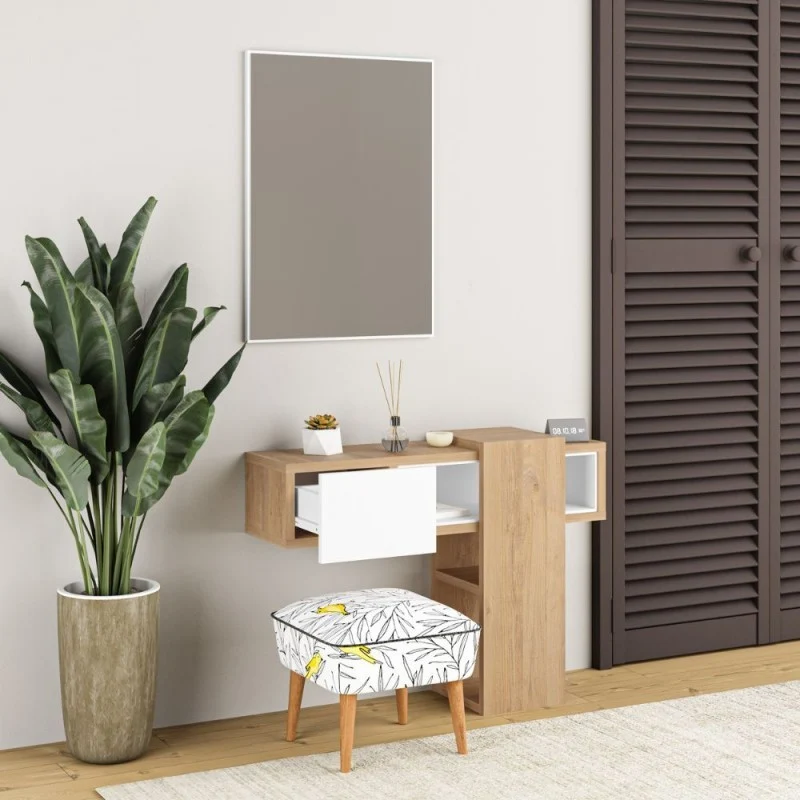 Mobile da Ingresso con specchio colore rovere e bianco - Efes