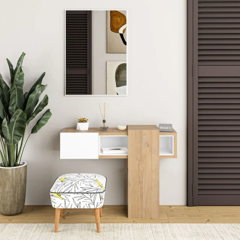 Mobile da Ingresso con specchio colore rovere e bianco - Efes