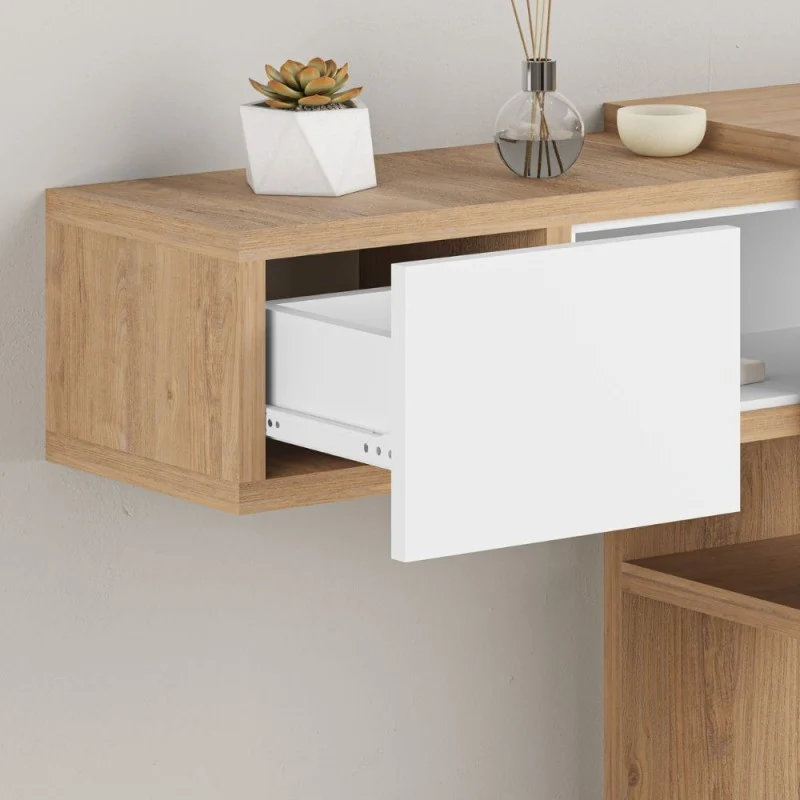 Mobile da Ingresso con specchio colore rovere e bianco - Efes