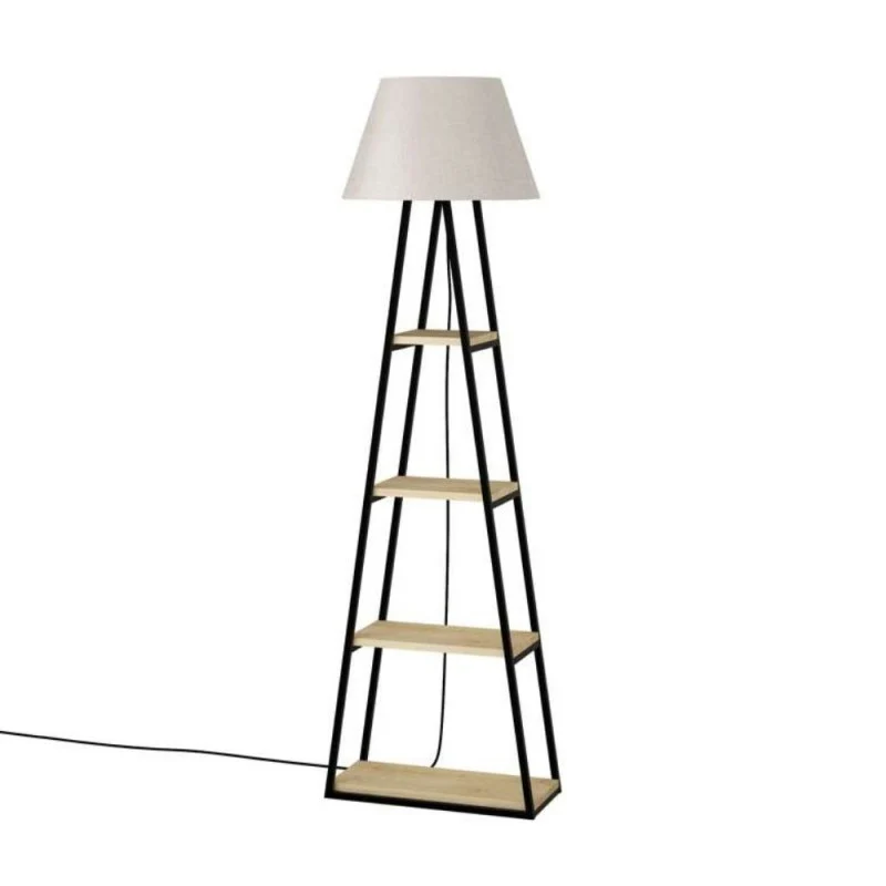 Lampada da terra in metallo nero con mensole rovere 50x165H cm - Pal
