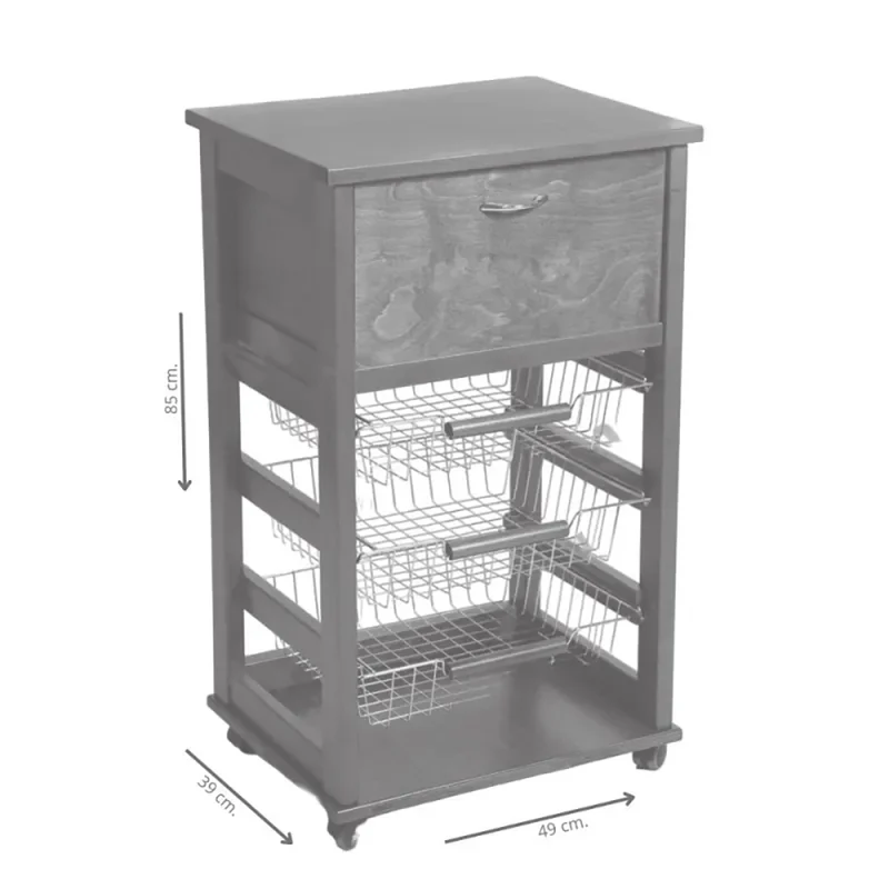 Carrello da cucina con cestini estraibili e cassetto ciliegio - Vesuvio