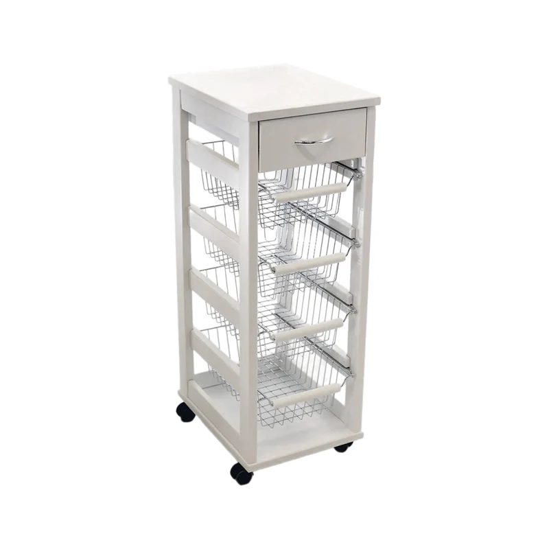 Carrello da cucina salvaspazio cestini e cassetto bianco - Vesuvio