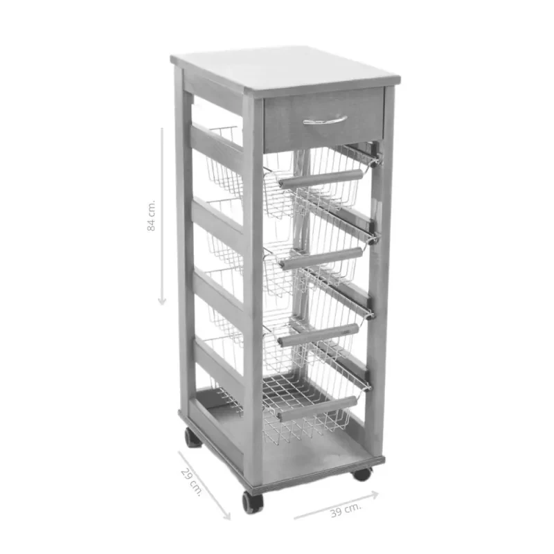 Carrello da cucina salvaspazio cestini e cassetto bianco - Vesuvio