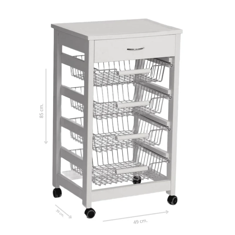 Carrello da cucina con cestini estraibili e cassetto color bianco - Vesuvio
