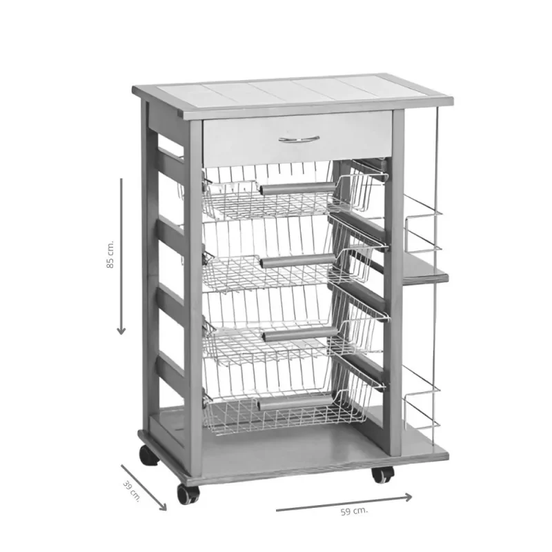 Carrello da cucina con cestini estraibili e porta bottiglie bianco - Vesuvio