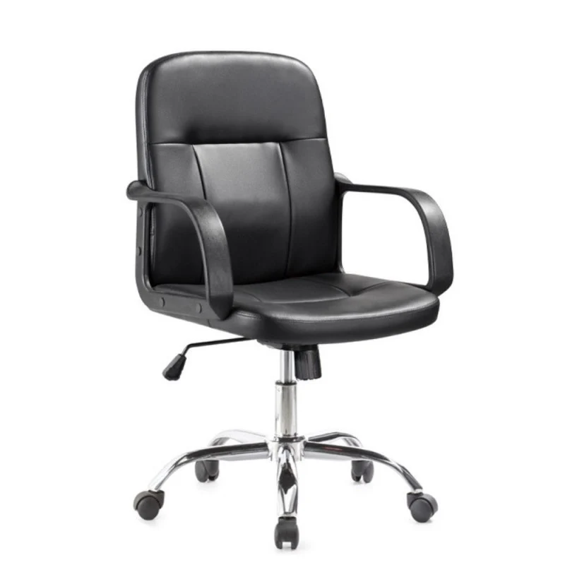 Poltrona da ufficio con ruote in ecopelle nera e base cromata - PC116P