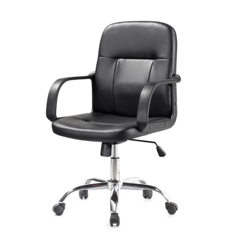 Poltrona da ufficio con ruote in ecopelle nera e base cromata - PC116P