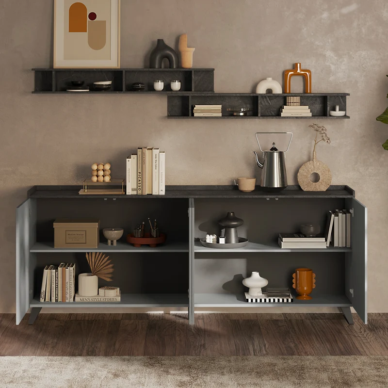 Madia moderna con 4 ante 241x99H cm colore ardesia piombo - Polan
