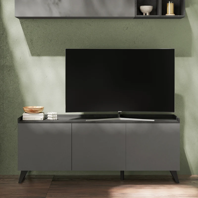 Mobile porta TV con 3 ante colore ardesia piombo 181x72H cm - Polan