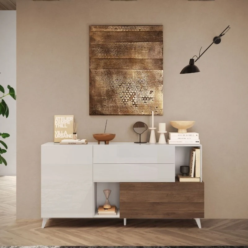 Madia con ante e cassetti 180 cm colore bianco e mercure - Marion