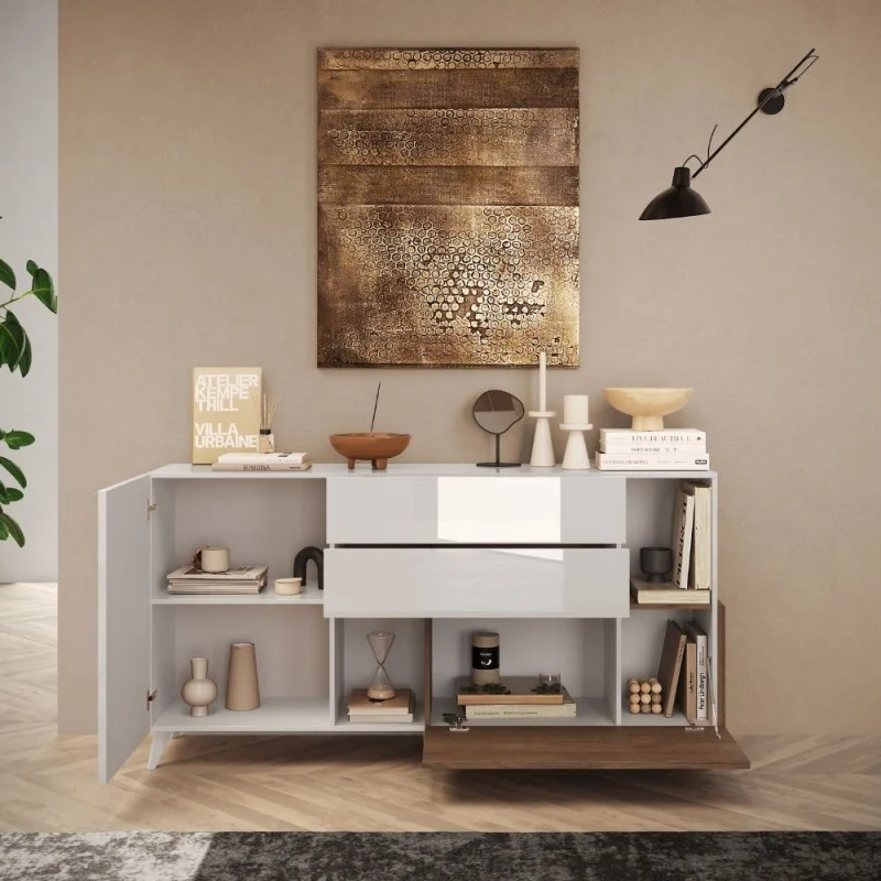 Madia con ante e cassetti 180 cm colore bianco e mercure - Marion