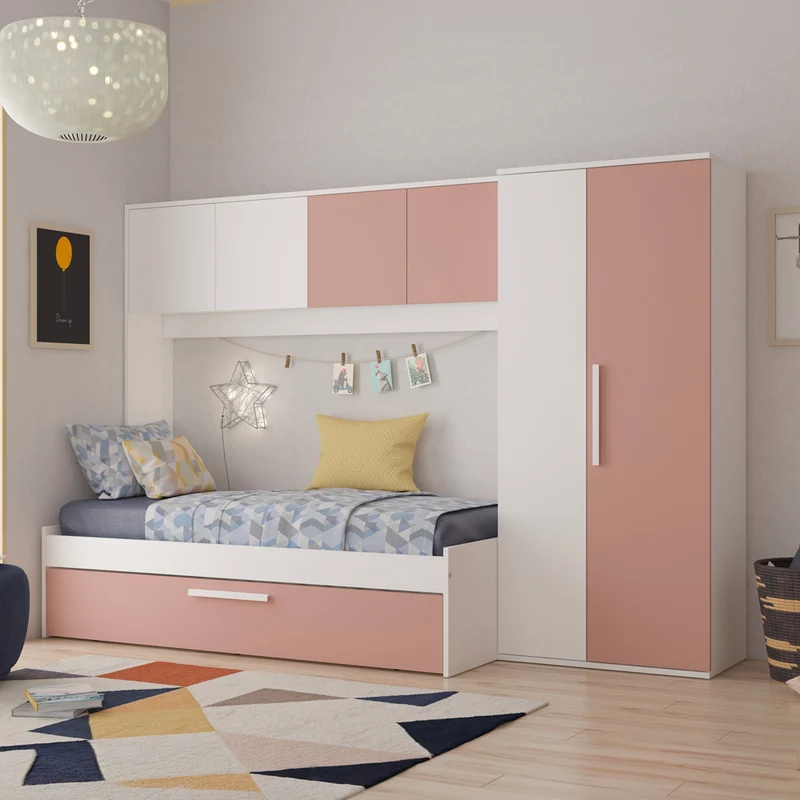 Cameretta a ponte con letto estraibile colore bianco e rosa antico - Pinky