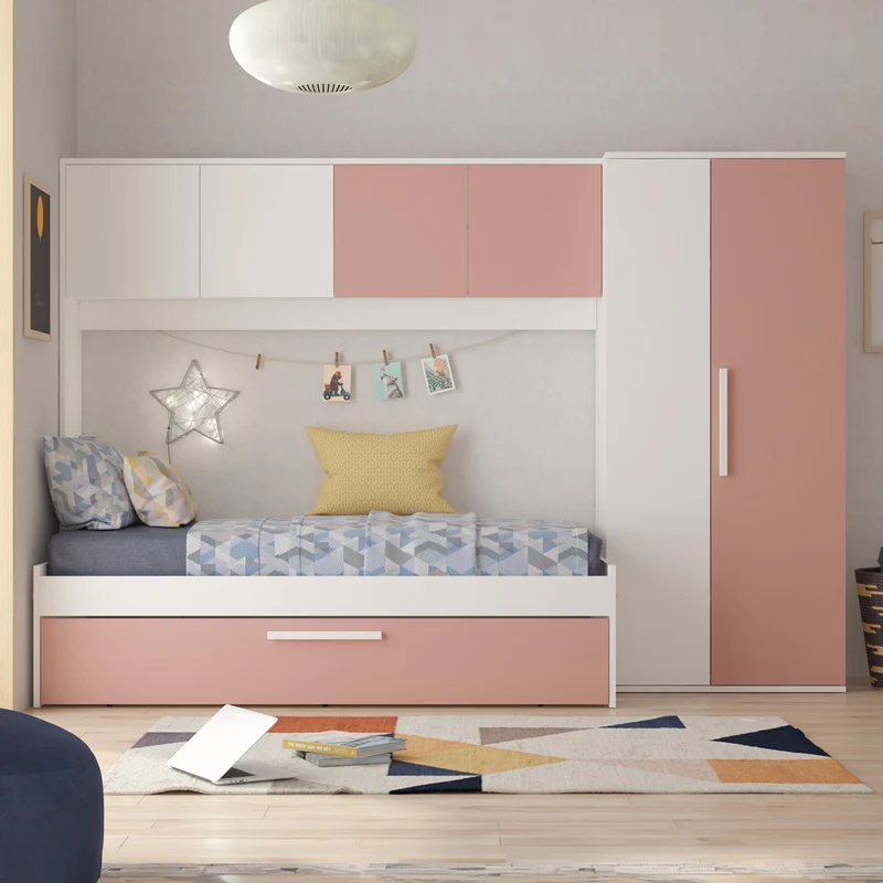 Cameretta a ponte con letto estraibile colore bianco e rosa antico - Pinky